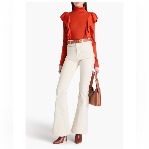 VERONICA BEARD Freida ruffled stretch-Pima cotton-jersey turtleneck top Sz XS - Picture 3 of 8